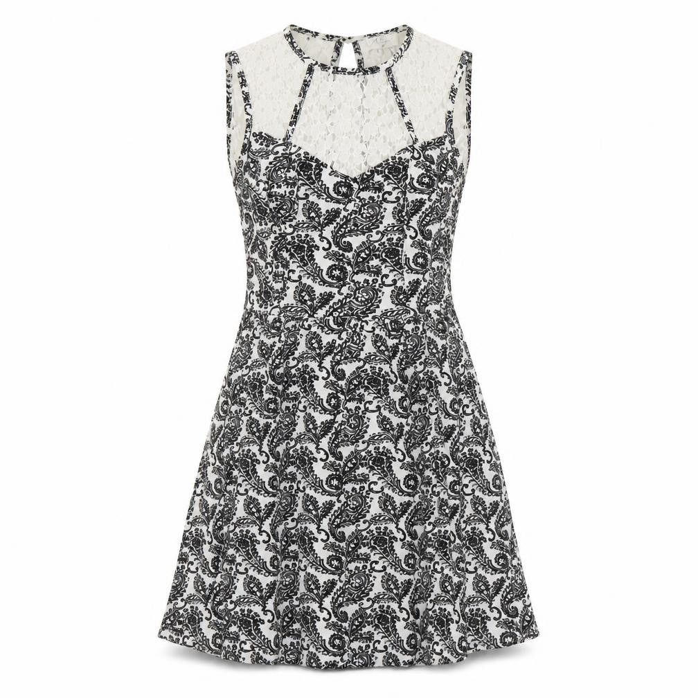 Front view of Madam Rage women’s black paisley a-line, size UK 8