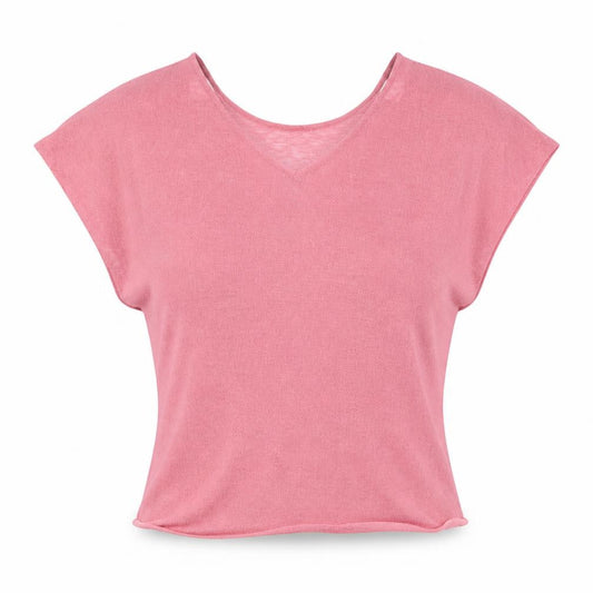 Front view of H&M women’s pink wrap blouse, size M