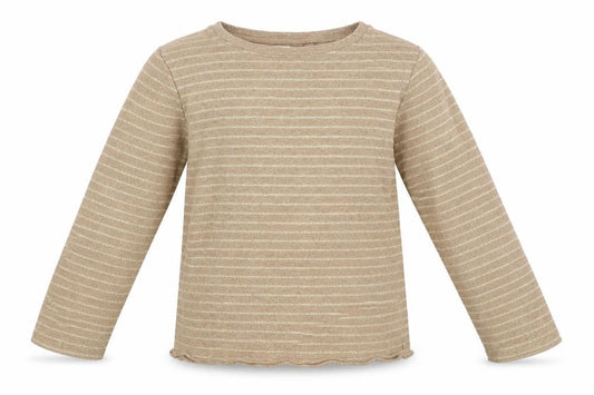 Front view of Next girls’ beige striped basic t-shirt, size 8, years