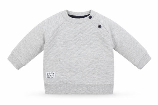 Front view of Early Days boys’ grey jumper, size 0-3, months