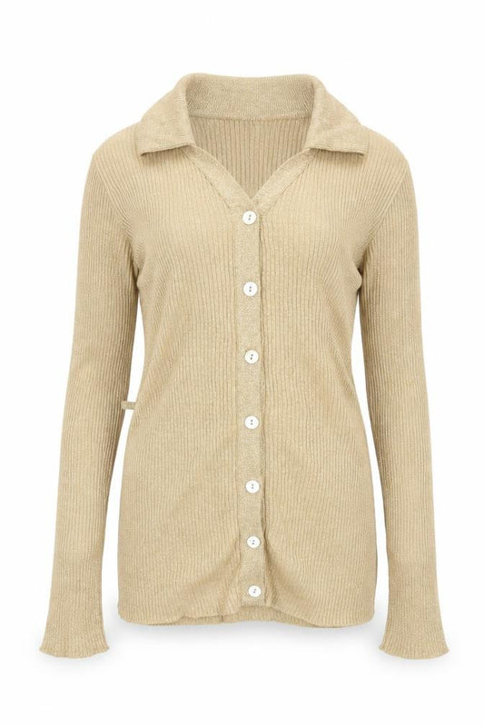 Front view of BHS girls’ gold cardigan jumper, size 11-12, years