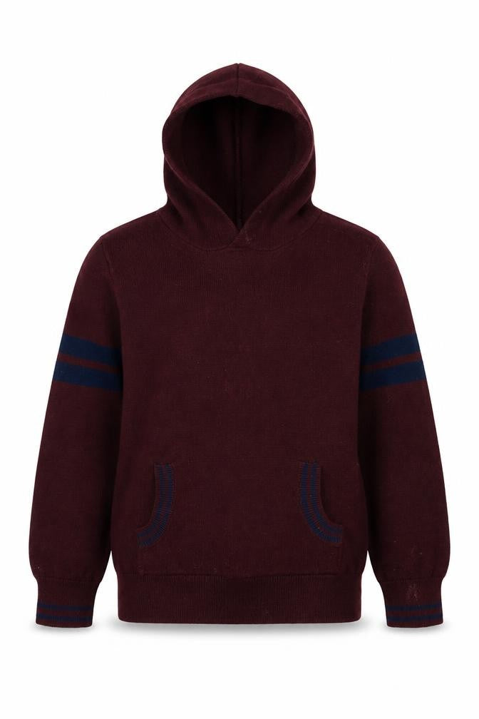 Matalan Boys Red Striped  Pullover Hoodie Size 7 Years  - Burgundy