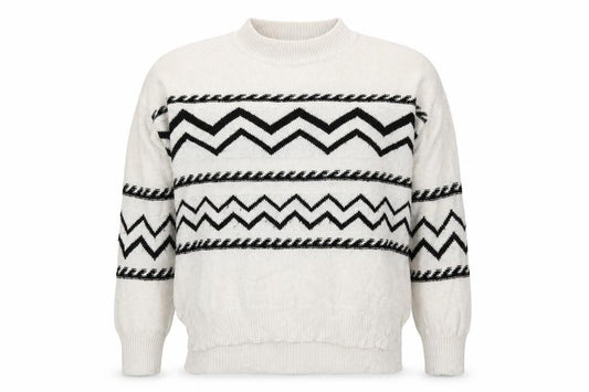 Front view of Papaya women’s beige striped jumper, size M, - zig zag