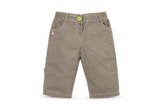 Front view of Marks & Spencer girls’ beige track pants trousers, size 3-6, months