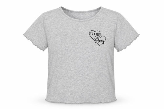 Front view of Miss Evie girls’ grey jersey basic t-shirt, size 11-12, years - it's a long story