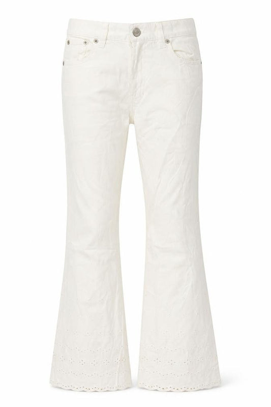 Front view of Gap girls’ white denim flared jeans, size 12, years