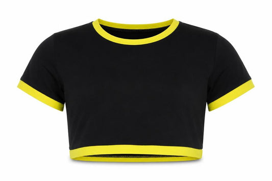 Front view of SHEIN girls’ black cropped t-shirt, size 12, years