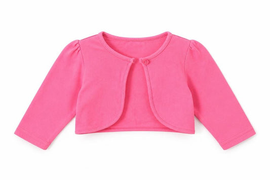 Front view of Maggie & Zoe girls’ pink cardigan jumper, size 12-18, months
