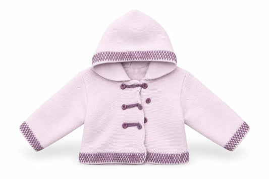 Front view of Nursery Time girls’ purple jacket coatigan, size 3-6, months