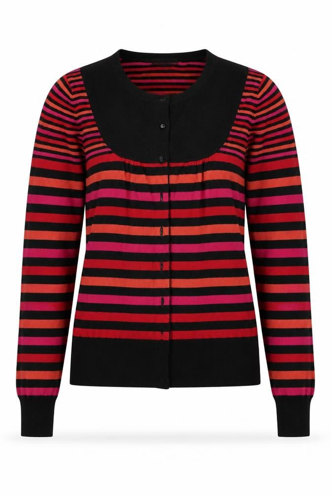 Warehouse Womens Black Striped  Cardigan Jumper Size 10