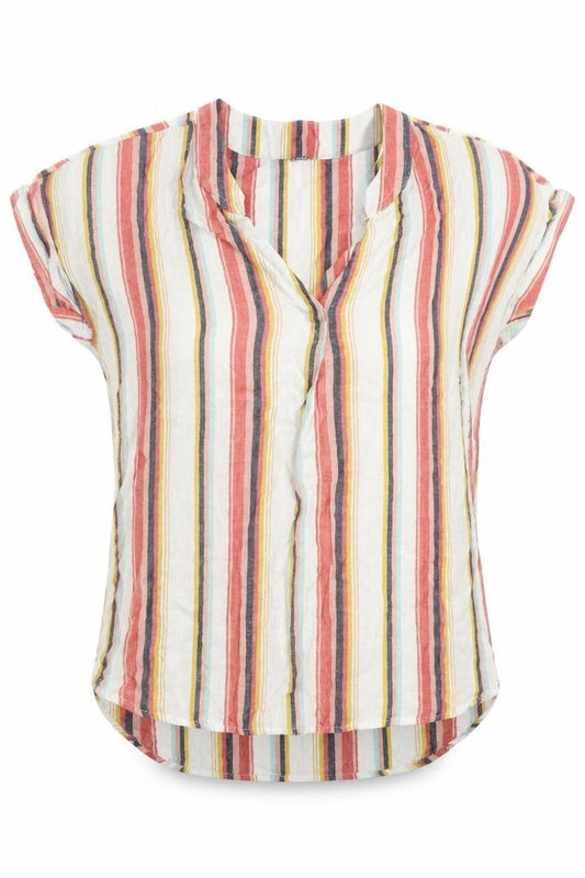 Front view of Papaya women’s white striped basic blouse, size UK 8