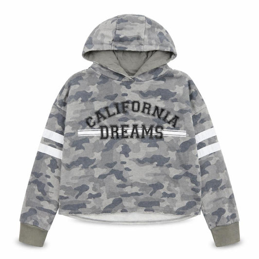 Front view of Primark girls’ multicoloured camouflage pullover hoodie, size 11-12, years