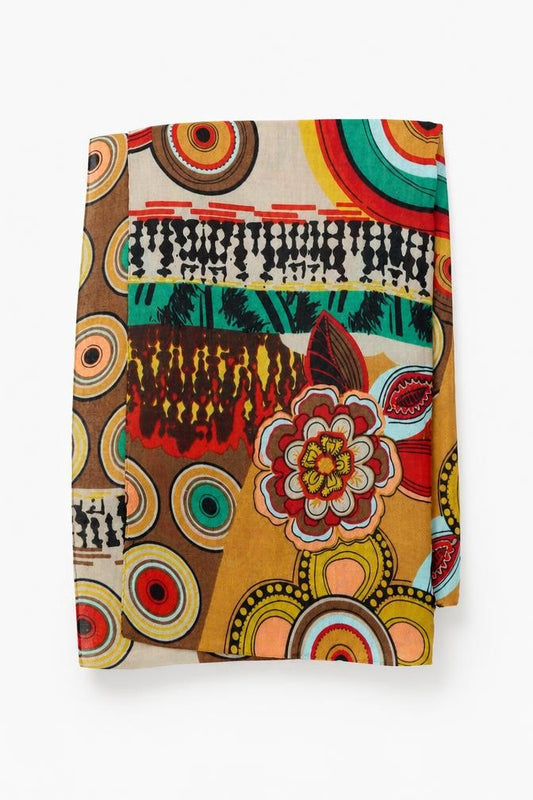 Front view of Preworn women’s brown floral shawl/wrap