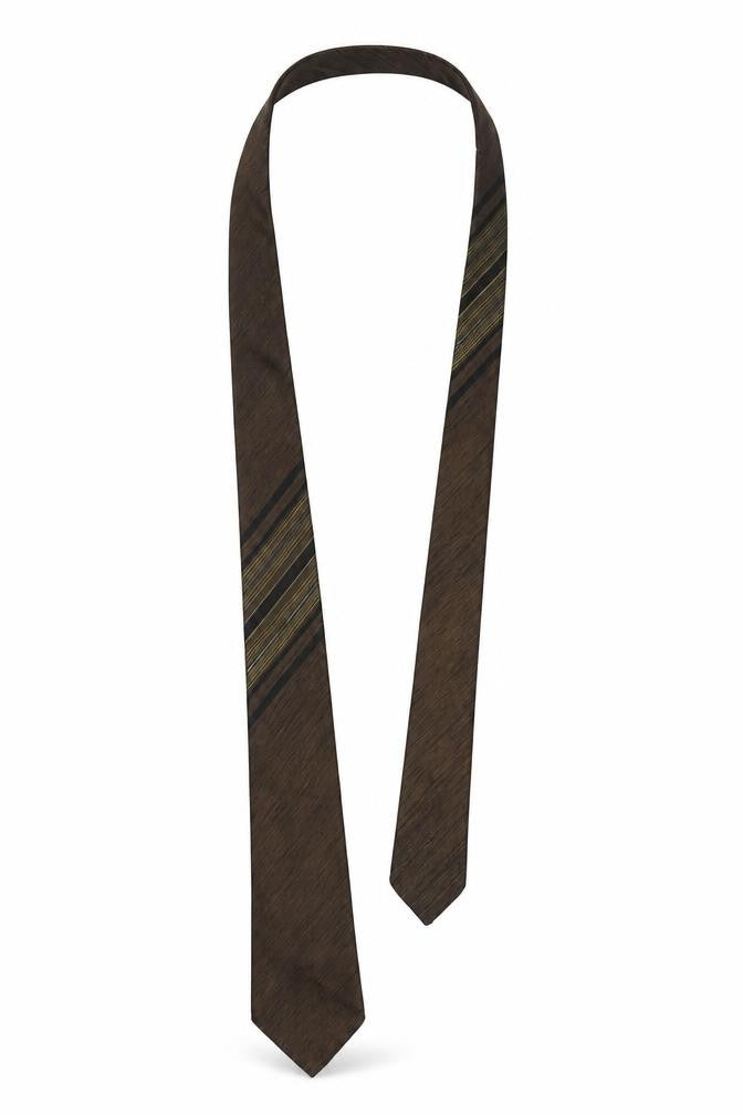 Front view of Terylene men’s bronze striped pointed tie one size