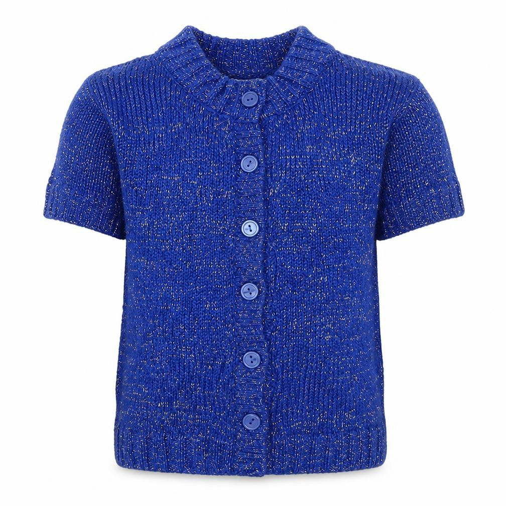 Front view of Pumpkin Patch girls’ blue cardigan jumper, size 4, years