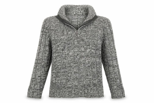 Front view of Easy men’s grey knit pullover sweatshirt, size M
