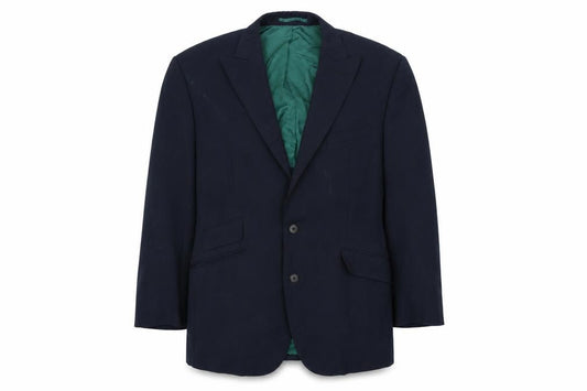 Front view of Preworn women’s blue striped jacket blazer, size UK 36