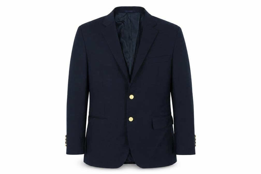 Front view of Preworn men’s blue jacket, size 38, - shoulder pads