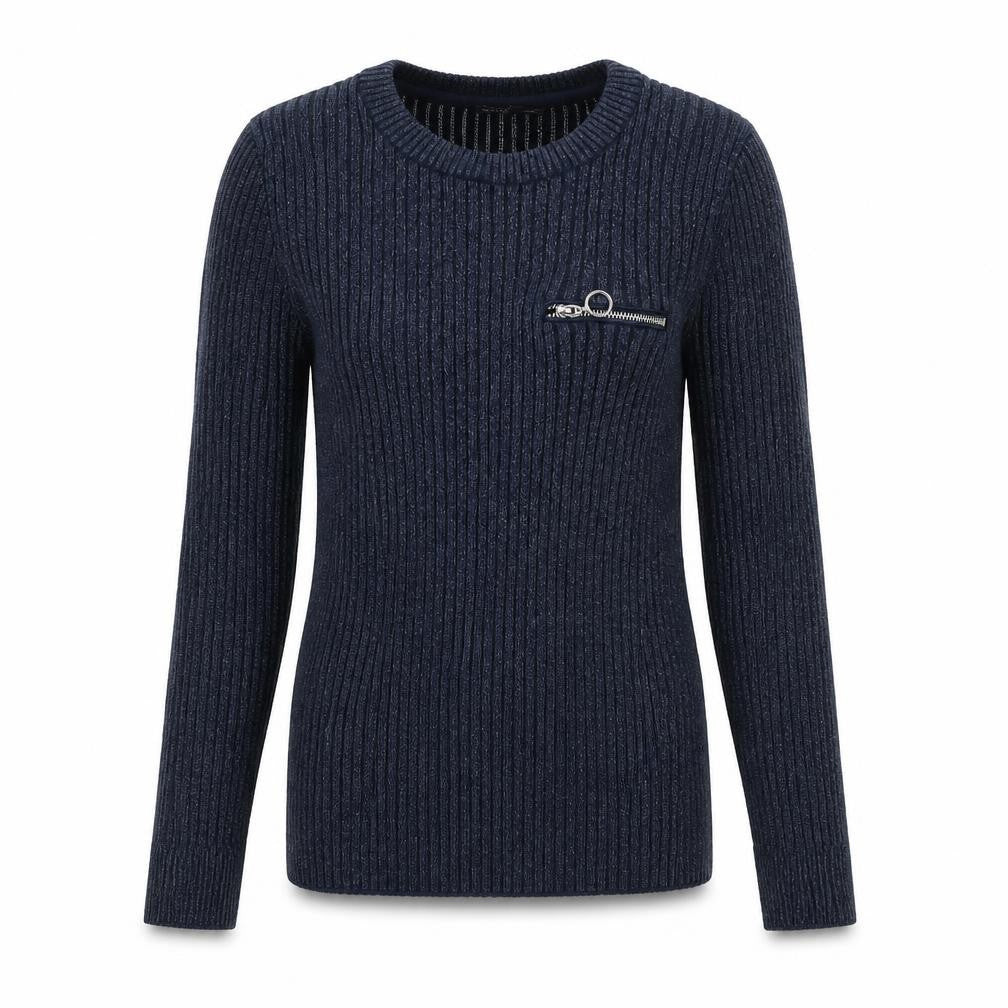 Front view of Limited Edition women’s blue jumper, size UK 12