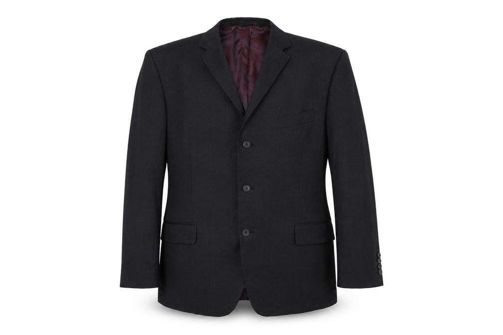 Front view of Angelico men’s black jacket suit jacket, size 40