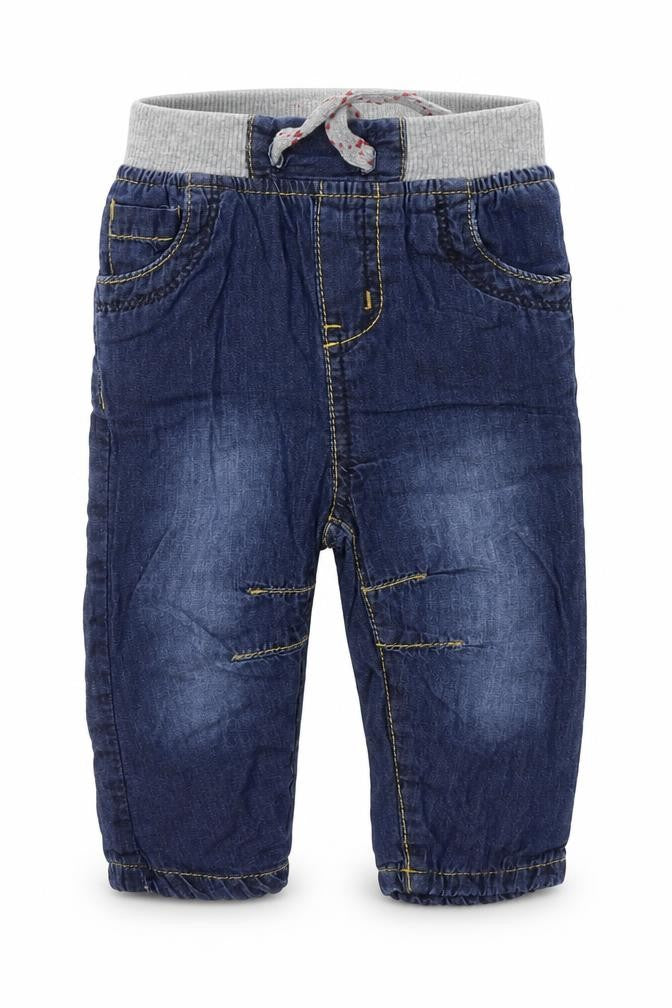 Front view of Early Days Baby Blue Denim Sweatpants Jeans, size 3-6, Months