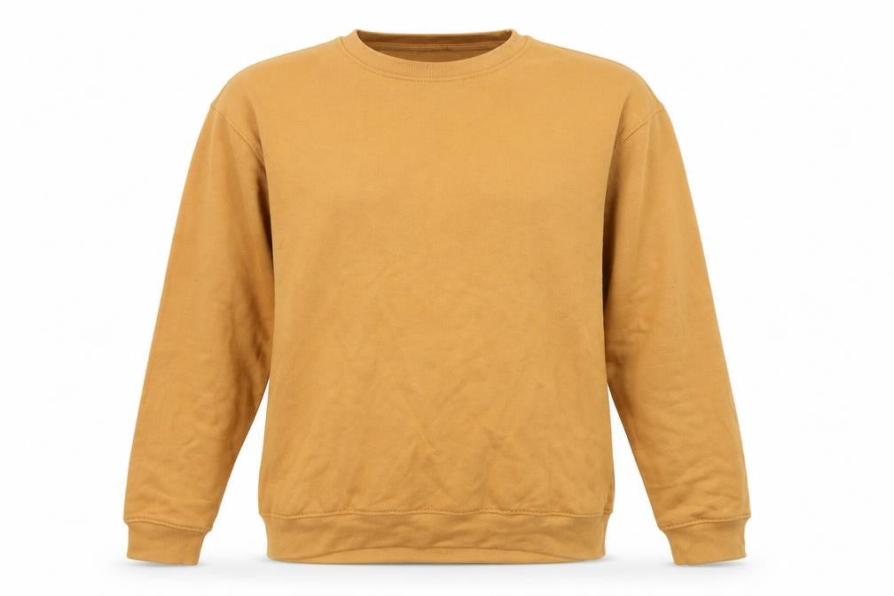 Front view of Boohoo women’s gold pullover sweatshirt, size M