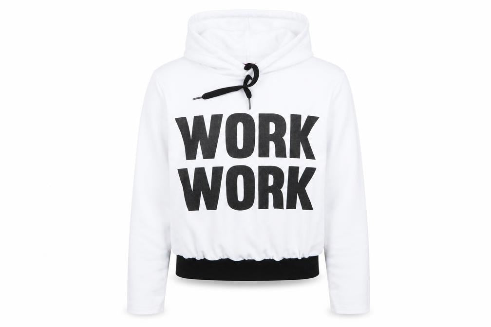 Front view of women’s grey pullover hoodie, size S