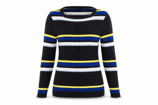 Front view of Marks & Spencer women’s multicoloured striped rayon jumper, size UK 10