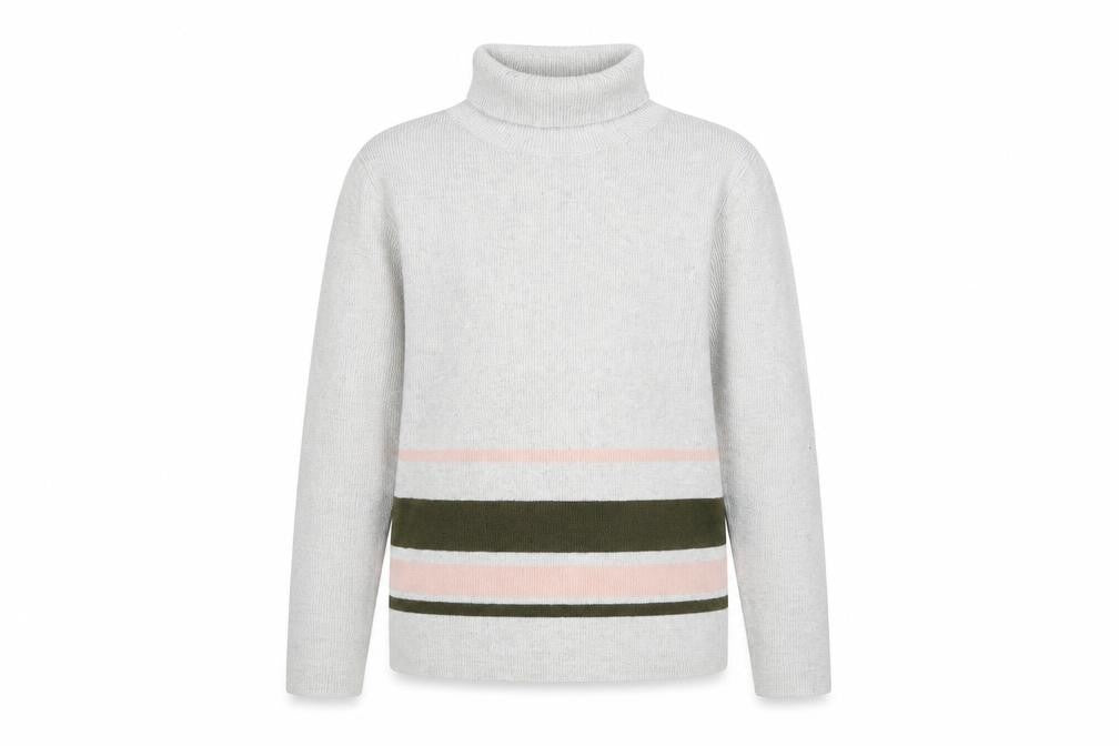 Front view of 915 Generation girls’ grey striped jumper, size 12-13, years