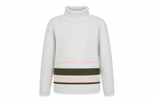 Front view of 915 Generation girls’ grey striped jumper, size 12-13, years