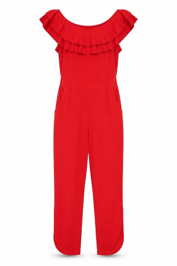 Front view of CBR women’s red jumpsuit one-piece, size S