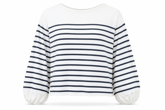 Front view of H&M girls’ white striped knit jumper, size 13-14, years
