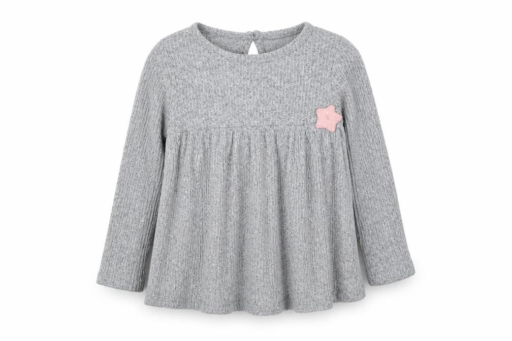 Front view of F&F girls’ grey basic t-shirt, size 18-24, months