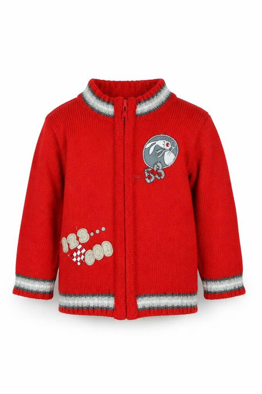 Front view of TISSAIA Baby Red Knit Cardigan Jumper, size 6-9, Months
