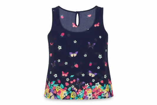 Front view of Primark women’s multicoloured colourblock basic t-shirt, size UK 8, - butteflies