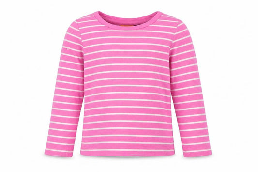 Front view of fun spirit girls’ pink striped basic t-shirt, size 4, years