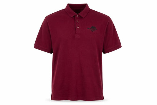 Front view of UltraClub men’s red polo, size L