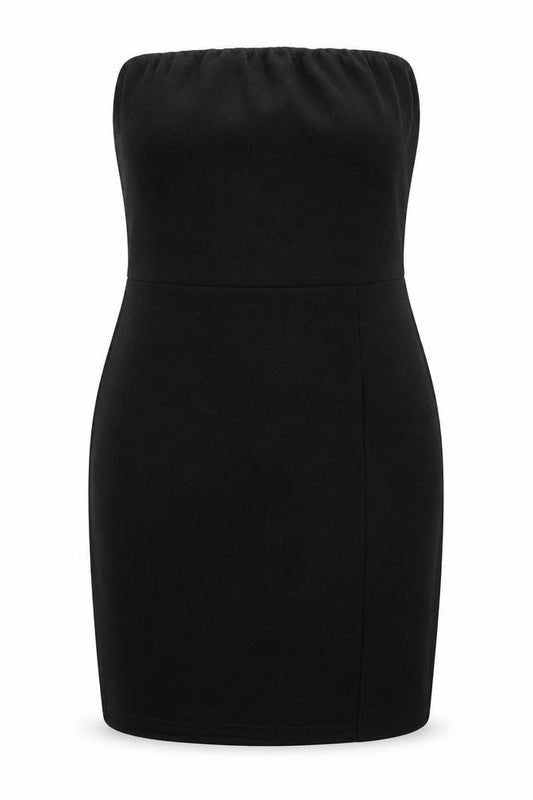 Front view of PRETTYLITTLETHING women’s black pencil dress, size UK 12