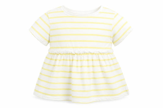 Front view of F&F girls’ yellow striped basic t-shirt, size 2-3, years