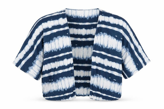 Front view of F&F girls’ blue striped wrap jumper, size 6-7, years