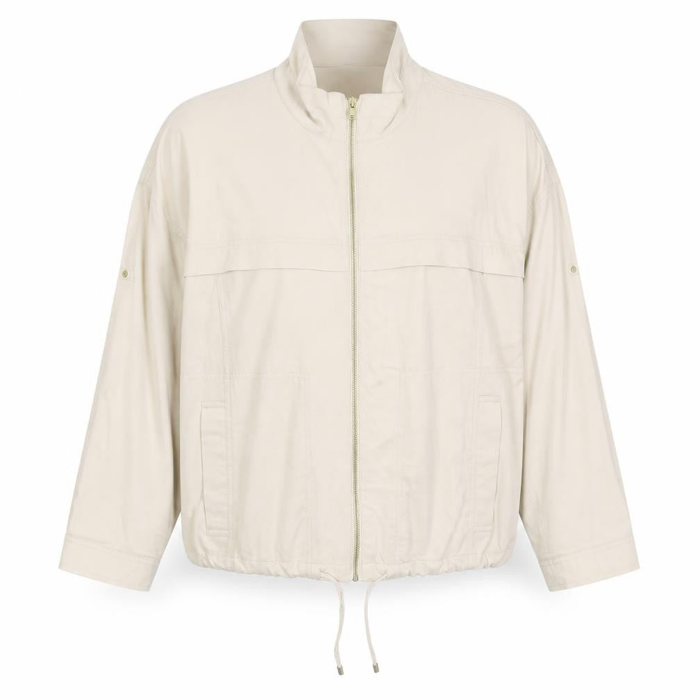 Front view of Marks & Spencer women’s beige overcoat coat, size UK 12