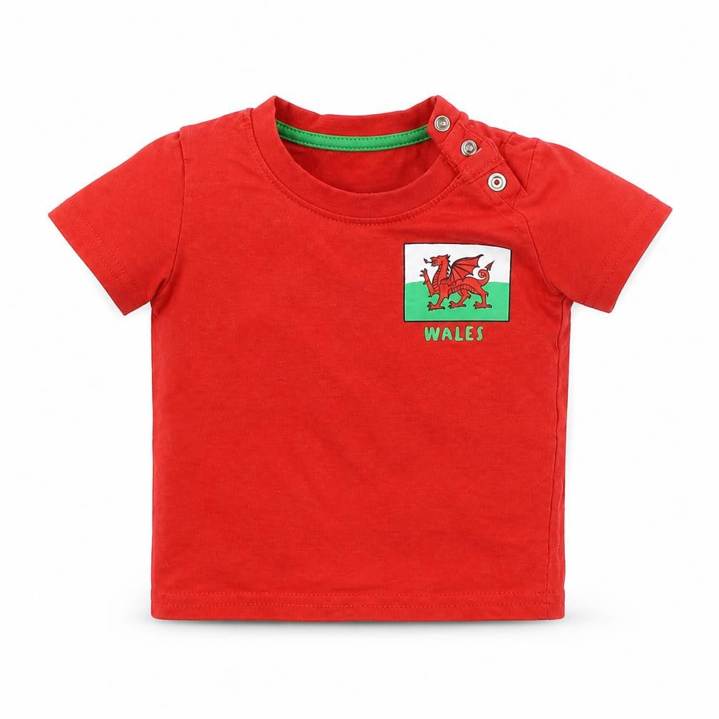Front view of Primark girls’ red basic t-shirt, size 6-9, months - wales