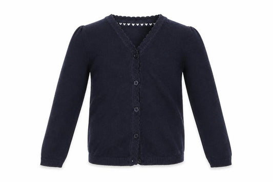 Front view of Tu girls’ blue cardigan jumper, size 5, years
