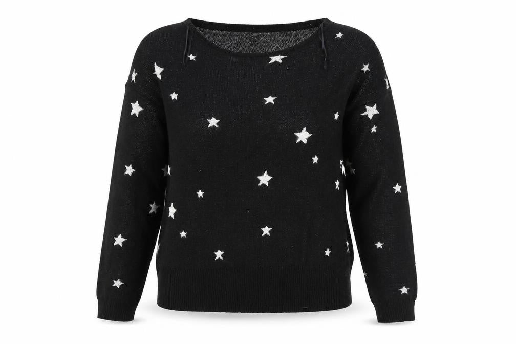 Front view of Pink Rose women’s black geometric jumper, size L