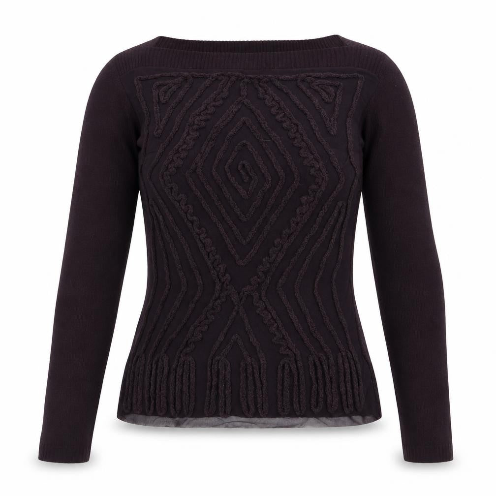 Front view of Zara women’s purple geometric mesh jumper, size M