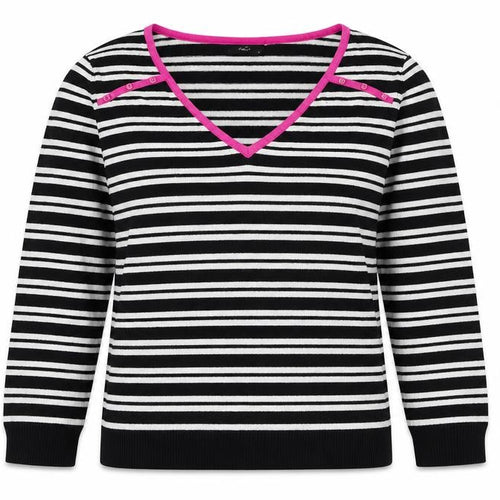 M&Co Womens Black Striped Knit Pullover Jumper Size 12  - Black and White