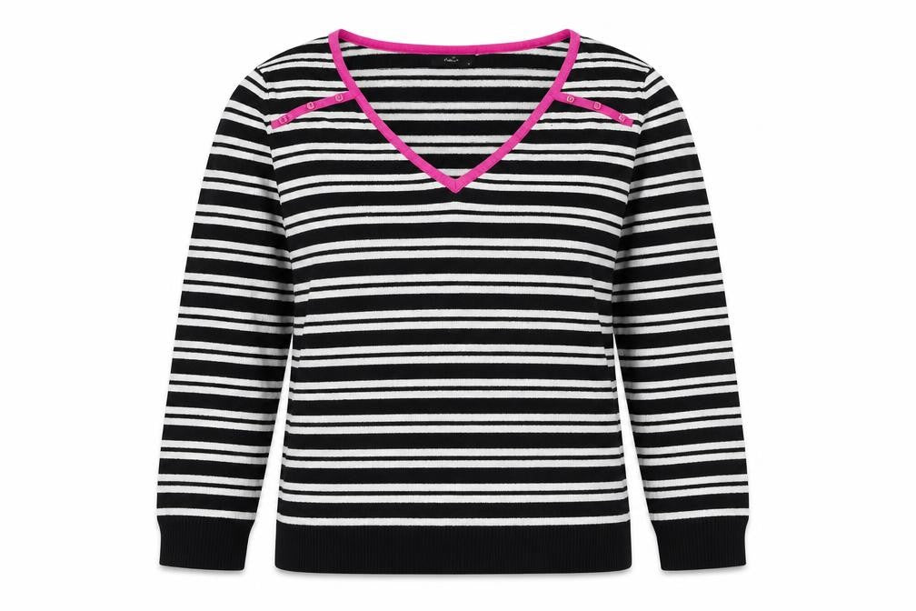 M&Co Womens Black Striped Knit Pullover Jumper Size 12  - Black and White