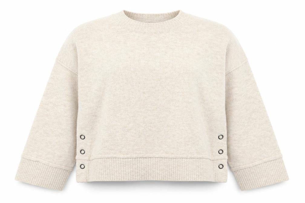 Front view of Topshop women’s beige knit jumper, size UK 14