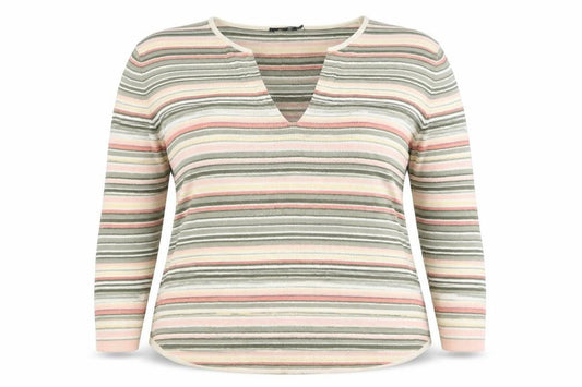 Front view of Principles women’s pink striped jumper, size UK 14, - green