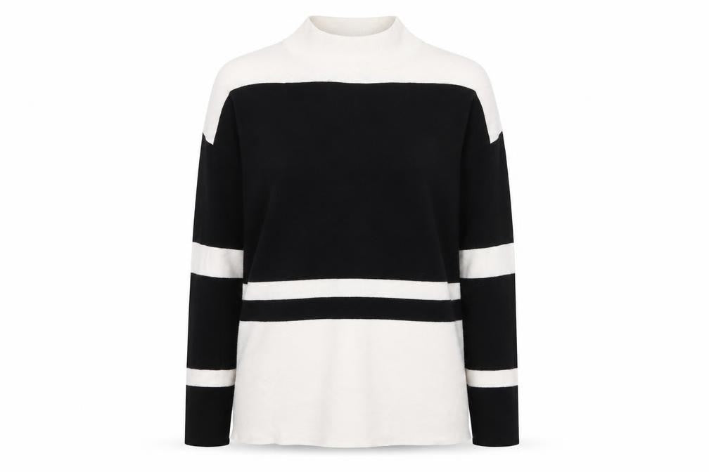 Front view of Papaya women’s white striped knit jumper, size M